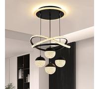 VTAMng Modern Gold LED Dining Table Chandelier Dimmable Pendant Light Suitable for Kitchen Island Dining Room Living Room Modern Ceiling Light Adjustable Height Home Decor Lighting Fixture(Black,Regul