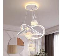 VTAMng Modern LED Chandelier Interior Decorative Lighting Dimmable Crystal Flower Shape Pendant Light Dining Table 80W White Aluminum Ring Hanging Lamp Suitable for Dining Room Living Room Kitchen Isl