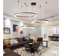 VTAMng Modern LED Dimmable Aluminum Chandelier with Remote Control Brown Ring Chic Hanging Lamp Large Living Room Ceiling Light Adjustable Round Acrylic Pendant Light Fixture for Restaurant Office(A80