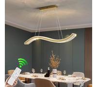 VTAMng Modern LED Pendant Light with remote control crystal linear height adjustable dining room ceiling lamp dimmable lighting fixture indoor wave shape decorative chandelier living room kitchen stud