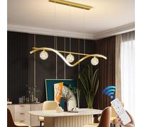 VTAMng Pendant Lamp modern dimmable metal Chandelier LED linear kitchen island lamp creative star shape 4 lamp glass lampshade restaurant office living room study room with remote control lighting(Gol