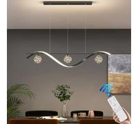 VTAMng Pendant Lamp modern dimmable metal Chandelier LED linear kitchen island lamp creative star shape 4 lamp glass lampshade restaurant office living room study room with remote control lighting(Bla