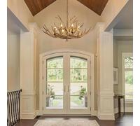 VTAMng Pendant Light Retro Candle-Style Antler Chandelier Rustic Resin Deer Horn Ceiling Light for Farmhouse Dining Room Kitchen Island Cabin Bar Entryway Foyer Adjustable Brown Hanging Lamp(8 lights)