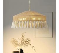 VTAMng Rattan Pendant Light Boho Large Chandelier Wabi-Sabi Hanging Lamp with Fringe Tassle Chandelier Lighting Fixtures for Living Dining Room Kitchen Bedroom Nursery Girls Room(40cm)