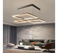 VTAMng Rectangular Chandelier LED Dimmable Large Living Room Pendant Light Height Adjustable Decorative Lighting Aluminum Hanging Lamp Suitable for Kitchen Island Restaurant Hotel Cafe(80cm+60cm+40cm)