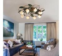 VTAMng Retro ceiling lamp antique bronze iron ceiling Light glass flower lampshade medieval Nordic style E14 interior decoration lighting suitable for dining room living room cloakroom(8 heads)