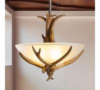 VTAMng Rustic Antler Chandelier 3-Light Antler Pendant Lights Kitchen Island Resin Dining Room Lighting Farmhouse Glass Shade Chandeliers for Dining Room Bedroom Restaurant Foyer Entryway Bar Cafe