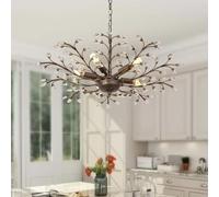 VTAMng Vintage Branch Crystal Chandelier Industrial decoration Black Modern Light Fixture Sophisticated Antique Flush Mount Farmhouse Pendant Light for Dining Room Kitchen Bedroom Living Room Hallway(