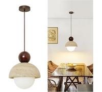 VTAMng Wabi sabi Pendant Light with Natural Stone Shade Japanese Modern Wood Hanging Lamp Fixture Adjustable Height Chandelier for Bedroom Kitchen Island Dining Room Restaurant Cafe Bar