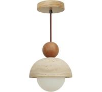 VTAMng Wabi sabi Pendant Light with Natural Stone Shade Japanese Modern Wood Hanging Lamp Fixture Adjustable Height Chandelier for Bedroom Kitchen Island Dining Room Restaurant Cafe Bar