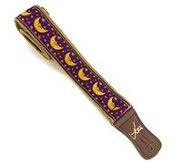 Vtar Purple Handmade Midnight Moon and Star Zodiac Retro Guitar Strap Made with Vegan Leather For Acoustic, Bass and Electric