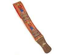 Vtar Red Handmade Irish Celtic Book Of Kells Hemp Guitar Strap, with Brass Details and Brown Vegan Leather. For Acoustic, Bass and Electric