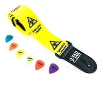 Vtar Vegan Bio Hazard Danger Series Acoustic Electric Guitar Strap with Adjustable Length (Complimentary Plectrums) (Yellow Bio-Hazard)