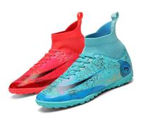VTASQ Boys Football Boots Kids Astro Turf Trainers Junior Football Shoes Girls Soccer Shoes Indoor Outdoor Athletic Sneakers Non-Slip Sports Shoes Unisex Red/Turquoise UK 2.5