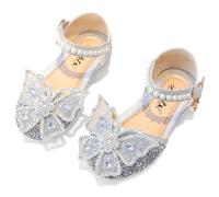 VTASQ Girl Sandals Glitter Princess Shoes Dress Up Bling Bowknot Flats Comfort Mary Jane Dance Party Cosplay Shoe for Little Girls Silver UK 13