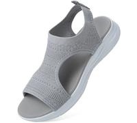 VTASQ Summer Orthopedic Slide Sport Sandals With Thick Bottom Fish Mouth, Comfy Knit Mesh Platform Soft Sole for Women's Beach Casual Wear - Grey 4UK