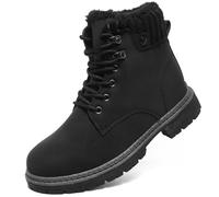 VTASQ Walking Boots Womens Winter Ankle Waterproof Fur Lined Leather Walking Lace Up Zipper Lightweight Outdoor Ladies Warm Shoes Non Slip Mid Calfs Black-1 4.5UK