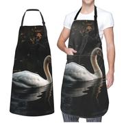 VTCTOASY Adjustable Apron with 2 Pocket Apron for Women Men A Tree on the Grass Bib Chef Aprons for Cooking, White Swan, One Size