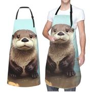 VTCTOASY Adjustable Apron with 2 Pocket Apron for Women Men Animals Embroidery Paintings Horses Bib Chef Aprons for Cooking, Cute Otter, One Size