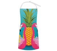 VTCTOASY Adjustable Apron with 2 Pocket Apron for Women Men Colorful Boho Floral Bib Chef Aprons for Cooking, Pineapple Flamingo, 70x80cm