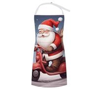 VTCTOASY Adjustable Apron with 2 Pocket Apron for Women Men Cute Snowman Bib Chef Aprons for Cooking, Santa Claus on Scooter, 70x80cm