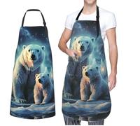 VTCTOASY Adjustable Apron with 2 Pocket Apron for Women Men Polar Bears Northern Lights Bib Chef Aprons for Cooking, Polar Bears Northern Lights, One Size