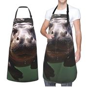 VTCTOASY Adjustable Apron with 2 Pocket Apron for Women Men Polar Bears Northern Lights Bib Chef Aprons for Cooking, Diving Hippo, One Size