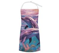 VTCTOASY Adjustable Apron with 2 Pocket Apron for Women Men Rainbow Dynamic Bib Chef Aprons for Cooking, Dolphins Art, 70x80cm