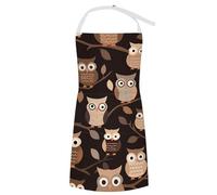 VTCTOASY Adjustable Apron with 2 Pocket Apron for Women Men Sunflower Black Background Bib Chef Aprons for Cooking, Cute Brown Cartoon Owls, 70x80cm