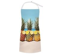VTCTOASY Adjustable Apron with 2 Pocket Apron for Women Men Sunflower Black Background Bib Chef Aprons for Cooking, Seaside Beach Yellow Geometric Pineapple, 70x80cm