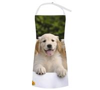 VTCTOASY Adjustable Apron with 2 Pocket Apron for Women Men Sunflower Black Background Bib Chef Aprons for Cooking, Golden Retriever Puppies, 70x80cm