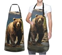 VTCTOASY Adjustable Apron with 2 Pocket Apron for Women Men Wild Animals Tiger Bib Chef Aprons for Cooking, Brown Bear, One Size