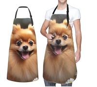 VTCTOASY Adjustable Apron with 2 Pocket Apron for Women Men Winter Snowflake Bib Chef Aprons for Cooking, Pomeranian Dog, One Size