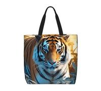 VTCTOASY African Wildlife Tiger Print Women Tote Bag Big Capacity Shopping Bag Fashion Beach Bag For Work Travel, Black, One Size