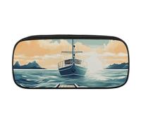 VTCTOASY Boat Seascape Theme Pencil Case Large Capacity Pencil Pouch for Women Men Cute Aesthetic Pencil Bag Office Stationery Organizer Multifunctional Coin Pouch for Office Holiday