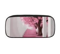 VTCTOASY Cherry Blossom Staircase Pencil Case Large Capacity Pencil Pouch for Women Men Cute Aesthetic Pencil Bag Office Stationery Organizer Multifunctional Coin Pouch for Office Holiday