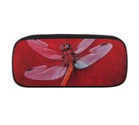 VTCTOASY Dragonfly On Red Background Pencil Case Large Capacity Pencil Pouch for Women Men Cute Aesthetic Pencil Bag Office Stationery Organizer Multifunctional Coin Pouch for Office Holiday
