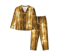 VTCTOASY Gold Sequin Sparkle Womens Pajama Set Long Sleeve Button Sleepwear Soft 2 Piece Loungewear With Pocket, Black, XL/3XL