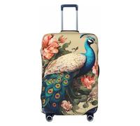 VTCTOASY Luggage Cover for Travel Elastic Suitcase Cover Peacock and Flowers Luggage Covers Fashion Suitcase Protector Thickened Baggage Cover Dustproof Suitcase Sleeve Fits 18-32 Inch Luggage, Black,