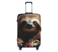 VTCTOASY Luggage Cover for Travel Elastic Suitcase Cover Sloth and Flowers Luggage Covers Fashion Suitcase Protector Thickened Baggage Cover Dustproof Suitcase Sleeve Fits 18-32 Inch Luggage, Black, S