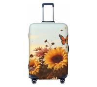 VTCTOASY Luggage Cover Sunflowers and butterflies Travel Luggage Covers Thicker Elastic Suitcase Cover Dustproof Baggage Cover Scratch-Resistant Suitcase Cover Protector Fit 18-32 Inch Luggage, Black,