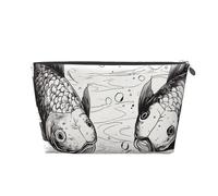 VTCTOASY Makeup Bag for Women 2 lost soul swimming fish Travel Cosmetic Bag Large Capacity Portable Makeup Organizer Bags PU Leather Waterproof Toiletry Bag Cute Aesthetic Zipper Makeup Pouch, Silver,