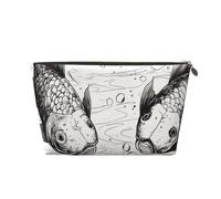 VTCTOASY Makeup Bag for Women 2 lost soul swimming fish Travel Cosmetic Bag Large Capacity Portable Makeup Organizer Bags PU Leather Waterproof Toiletry Bag Cute Aesthetic Zipper Makeup Pouch, Gold,