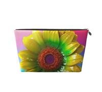 VTCTOASY Makeup Bag for Women 3D Colorful Sunflower Travel Cosmetic Bag Large Capacity Portable Makeup Organizer Bags PU Leather Waterproof Toiletry Bag Cute Aesthetic Zipper Makeup Pouch, Silver, One