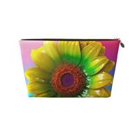 VTCTOASY Makeup Bag for Women 3D Colorful Sunflower Travel Cosmetic Bag Large Capacity Portable Makeup Organizer Bags PU Leather Waterproof Toiletry Bag Cute Aesthetic Zipper Makeup Pouch, Gold, One