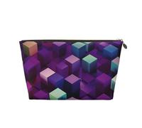 VTCTOASY Makeup Bag for Women Abstract Color Cubes Purple Travel Cosmetic Bag Large Capacity Portable Makeup Organizer Bags PU Leather Waterproof Toiletry Bag Cute Aesthetic Zipper Makeup Pouch, Gold,