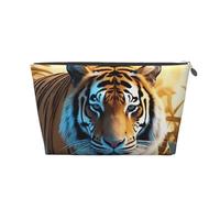 VTCTOASY Makeup Bag for Women African Wildlife Tiger Travel Cosmetic Bag Large Capacity Portable Makeup Organizer Bags PU Leather Waterproof Toiletry Bag Cute Aesthetic Zipper Makeup Pouch, Silver,