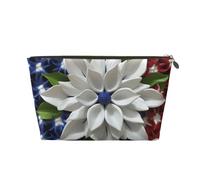 VTCTOASY Makeup Bag for Women America Patriotic Flower Travel Cosmetic Bag Large Capacity Portable Makeup Organizer Bags PU Leather Waterproof Toiletry Bag Cute Aesthetic Zipper Makeup Pouch, Gold,