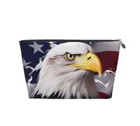 VTCTOASY Makeup Bag for Women America US Flag Bald Eagle Travel Cosmetic Bag Large Capacity Portable Makeup Organizer Bags PU Leather Waterproof Toiletry Bag Cute Aesthetic Zipper Makeup Pouch,