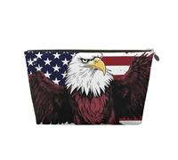 VTCTOASY Makeup Bag for Women American National Flag with Eagle Travel Cosmetic Bag Large Capacity Portable Makeup Organizer Bags PU Leather Waterproof Toiletry Bag Cute Aesthetic Zipper Makeup Pouch,